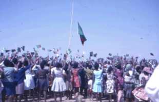 Gathered around a flag